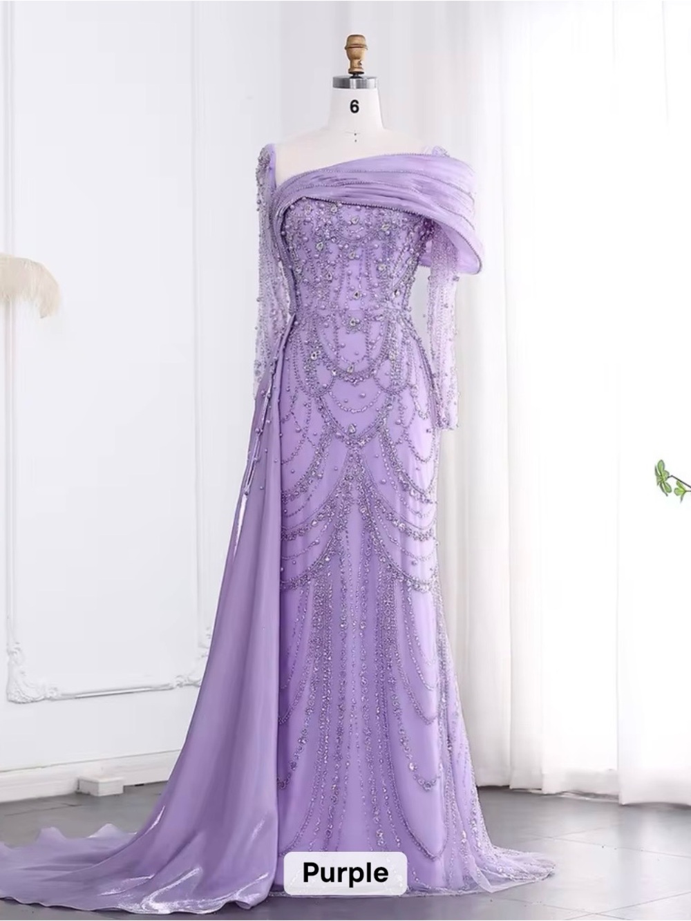Luxe Lavender One-Shoulder Embellished Evening Gown